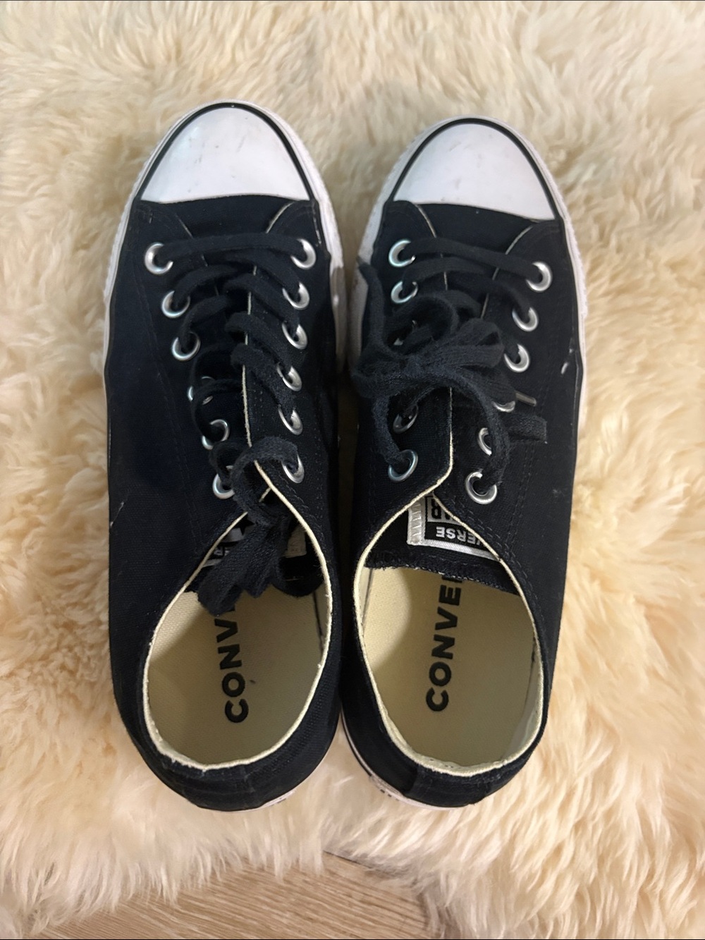 Converse Black and White Platform Low-Top Sneakers - Picture 2 of 11